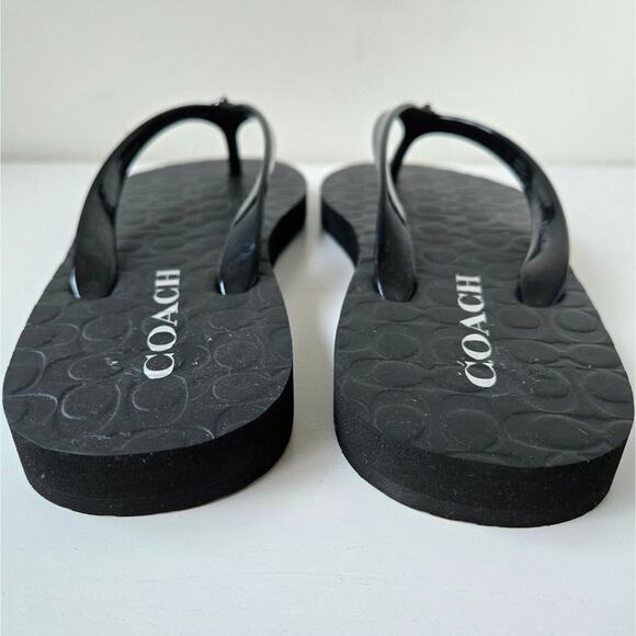 Coach NEW Abbigail Signature Turnlock Black Flip Flop Sandal Rubber Size 7 Gift - Picture 9 of 14